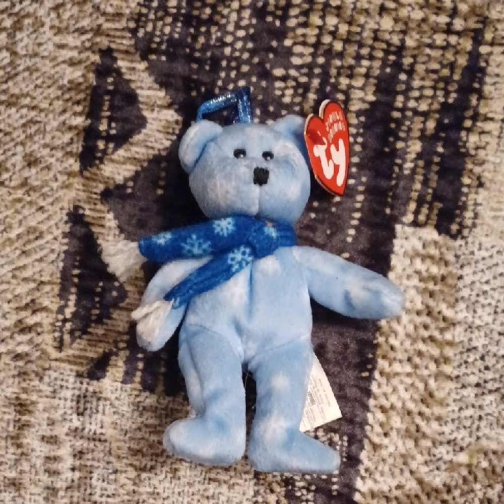 4/$40 Ty Beanie Babies Blue Plush "1999 Holiday" Bear With Scarf, Tag & Loop